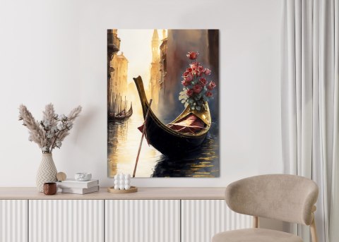 Plakat Gondola Z Bukietem Róż W Wenecji