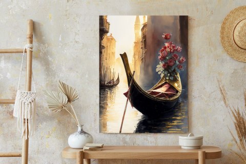 Plakat Gondola Z Bukietem Róż W Wenecji