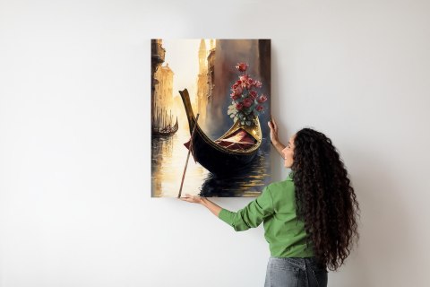 Plakat Gondola Z Bukietem Róż W Wenecji