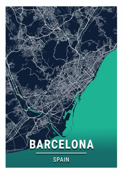 Plakat Granatowa Mapa Barcelony