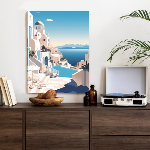 Plakat Grecka Architektura Na Santorini I Błękitne Morze