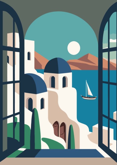 Plakat Greckie Santorini Ilustracja