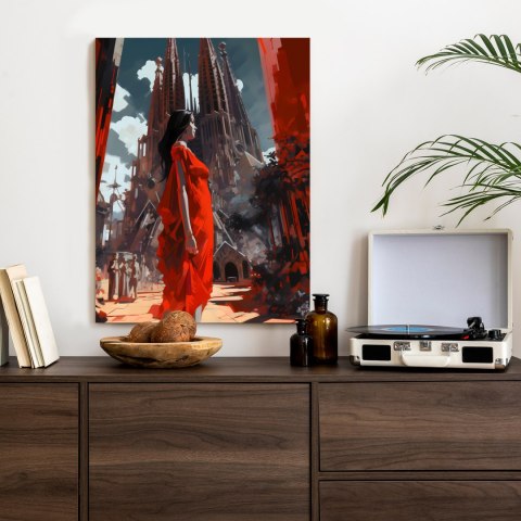 Plakat Kobieta W Czerwonej Sukience W Barcelonie