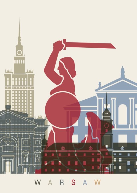 Plakat Kolorowe Sylwetki Architektury I Warszawska Syrenka