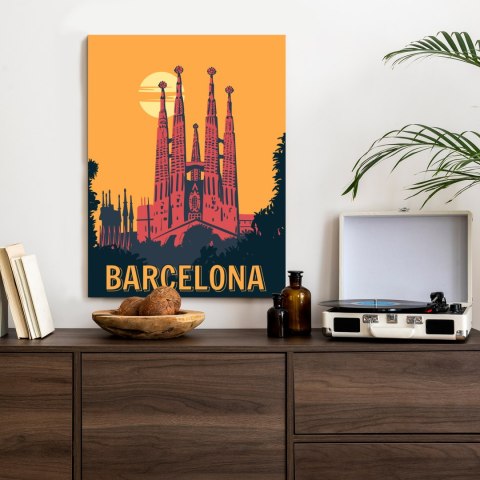 Plakat Kościół W Barcelonie O Zachodzie Słońca W Stylu Vintage