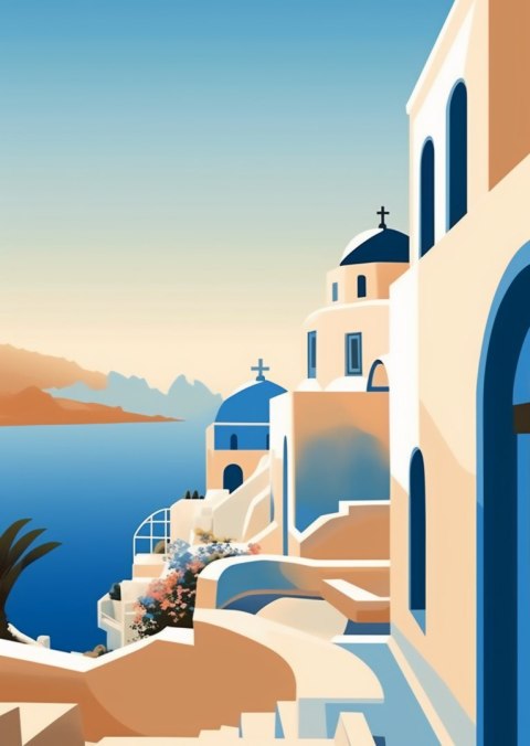 Plakat Malowniczy Widok Na Santorini Ilustracja