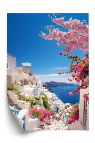 Plakat Malowniczy Widok Na Santorini Z Błękitnym Morzem
