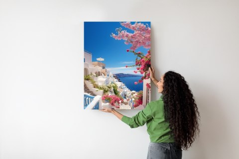 Plakat Malowniczy Widok Na Santorini Z Błękitnym Morzem