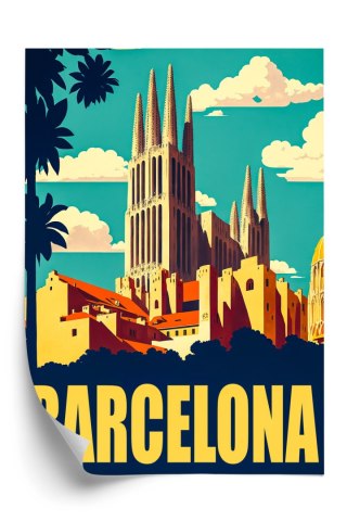 Plakat Napis Barcelona Z Sagrada Familia W Tle