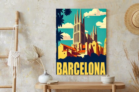 Plakat Napis Barcelona Z Sagrada Familia W Tle
