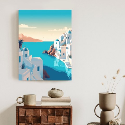 Plakat Piękne Santorini Z Błękitnym Morzem Ilustracja