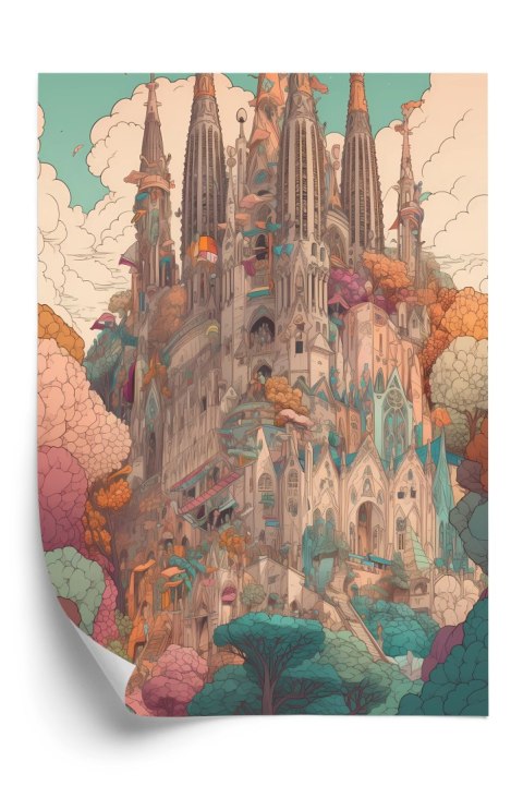 Plakat Sagrada Familia Kolorowa Ilustracja