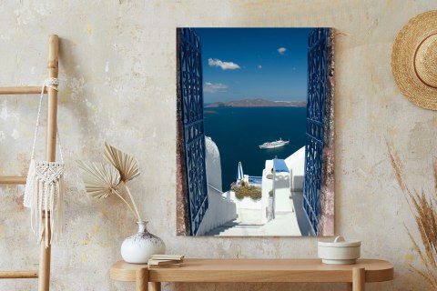 Plakat Santorini Niebieska Brama Z Widokiem Na Morze