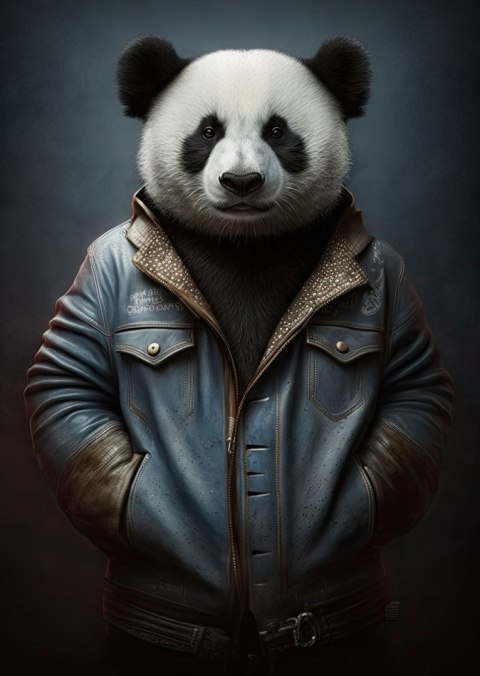 Plakat Miś Panda Ubrany W Dżinsową Kurtkę