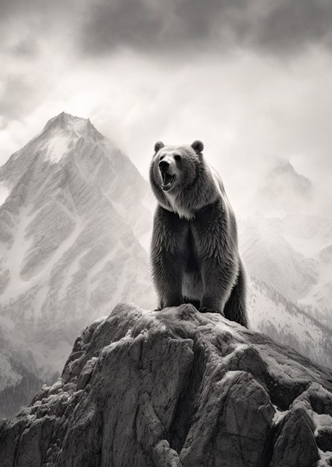 Plakat Niedźwiedź Grizzly Na Wysokiej Skale