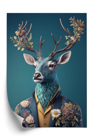 Plakat Portret Jelenia W Ubraniu W Kwiaty