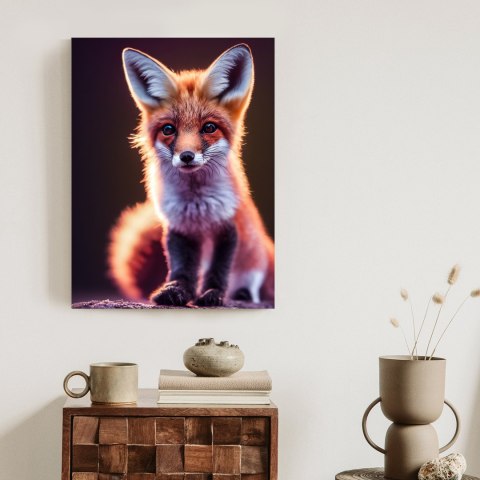 Plakat Red Fox Portrait. Cute Baby Of Fox Sitting On Stone. Adorable Furry Fox Pup.