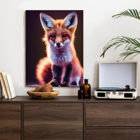 Plakat Red Fox Portrait. Cute Baby Of Fox Sitting On Stone. Adorable Furry Fox Pup.