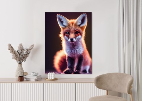 Plakat Red Fox Portrait. Cute Baby Of Fox Sitting On Stone. Adorable Furry Fox Pup.