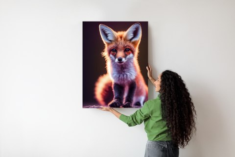 Plakat Red Fox Portrait. Cute Baby Of Fox Sitting On Stone. Adorable Furry Fox Pup.