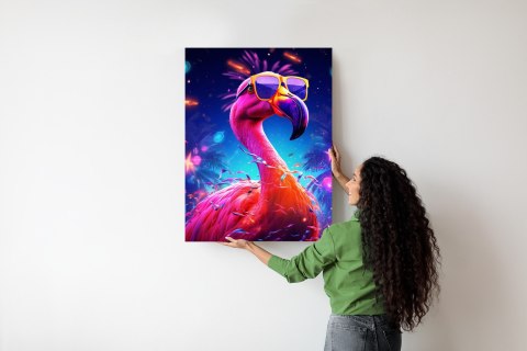 Plakat Różowy Flaming W Okularach Na Fioletowym Tle