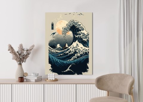 Plakat Abstrakcyjny Krajobraz Z Falą W Stylu Japońskim