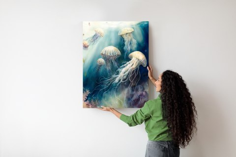 Plakat Akwarelowe Meduzy W Głębi Oceanu