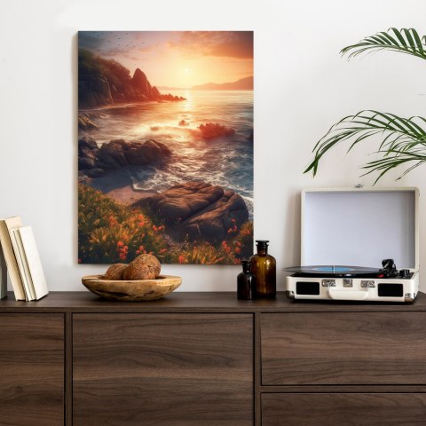 Plakat Krajobraz Morski Z Dziką Plażą Podczas Zachodu Słońca