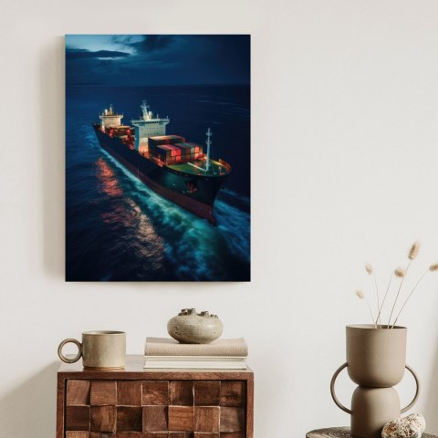 Plakat Statek Towarowy Na Morskich Wodach Nocą
