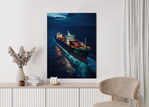Plakat Statek Towarowy Na Morskich Wodach Nocą