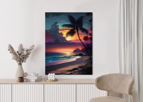 Plakat Tropikalna Plaża I Kolorowy Zachód Słońca