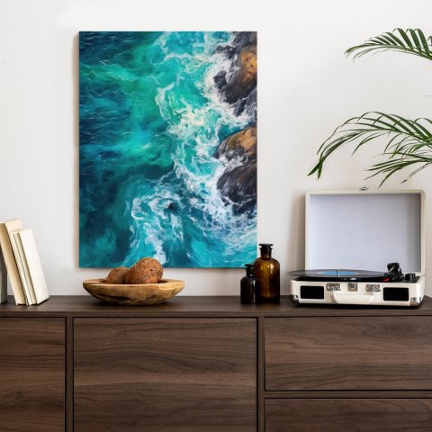 Plakat Turkusowe Fale Oceanu Rozbijające Się O Skały