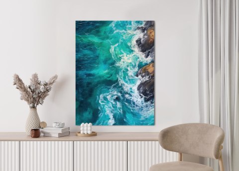 Plakat Turkusowe Fale Oceanu Rozbijające Się O Skały