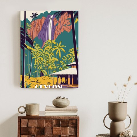 Plakat Cejlon Retro Krajobraz Z Wodospadem