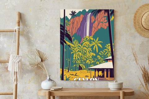 Plakat Cejlon Retro Krajobraz Z Wodospadem