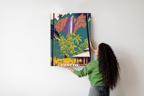 Plakat Cejlon Retro Krajobraz Z Wodospadem