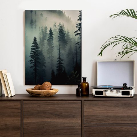Plakat Drzewa W Mglistym Lesie