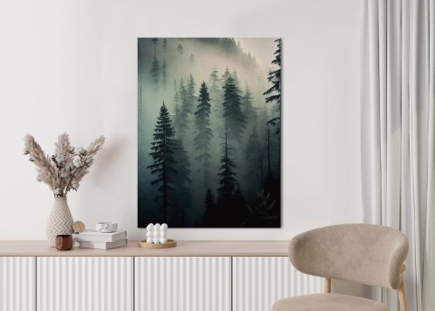 Plakat Drzewa W Mglistym Lesie