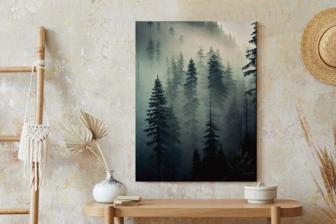 Plakat Drzewa W Mglistym Lesie