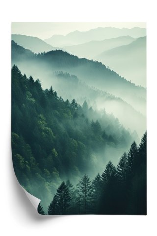 Plakat Krajobraz Górski Z Lasem We Mgle