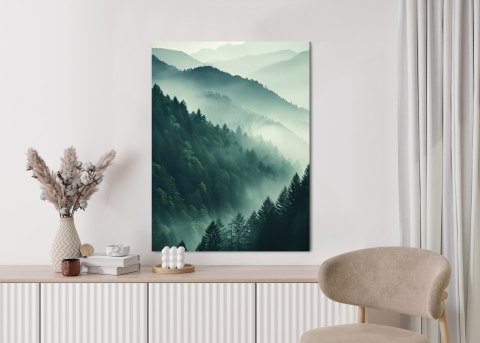Plakat Krajobraz Górski Z Lasem We Mgle