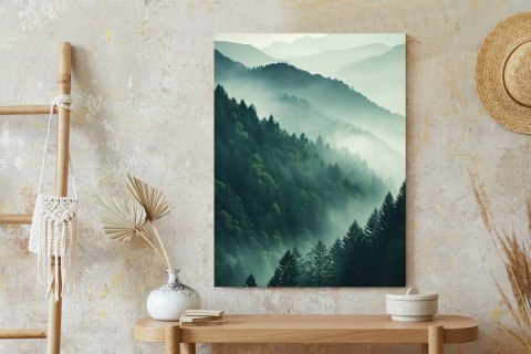 Plakat Krajobraz Górski Z Lasem We Mgle