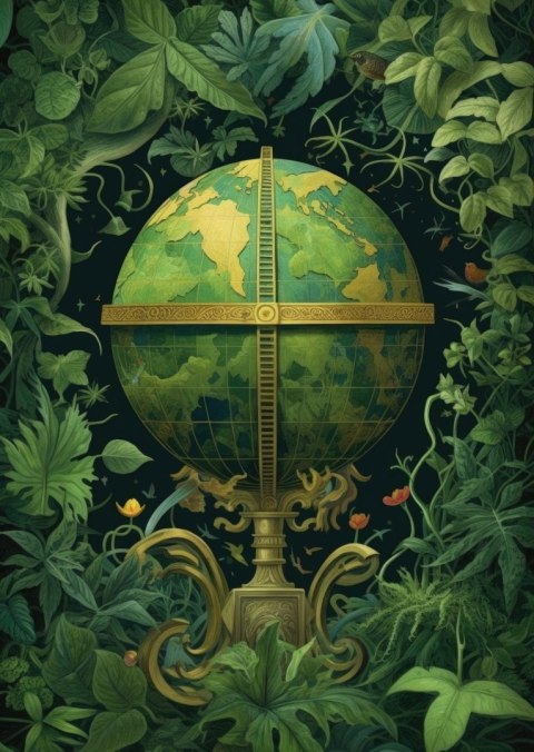 Plakat Kula Ziemska Z Zielonymi Liśćmi Jako Symbol Natury