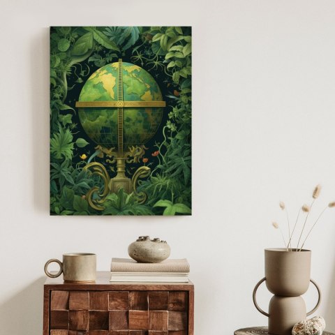 Plakat Kula Ziemska Z Zielonymi Liśćmi Jako Symbol Natury