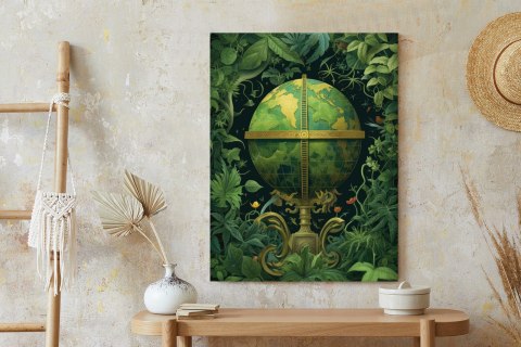 Plakat Kula Ziemska Z Zielonymi Liśćmi Jako Symbol Natury