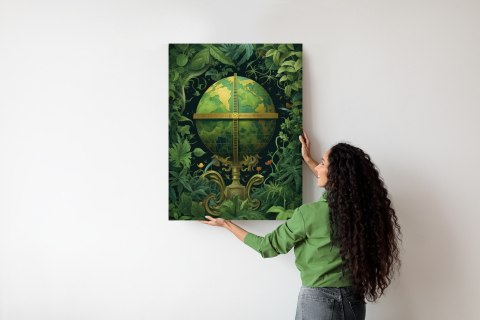 Plakat Kula Ziemska Z Zielonymi Liśćmi Jako Symbol Natury