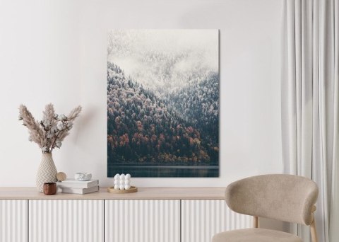 Plakat Mglisty Jesienny Las Nad Jeziorem