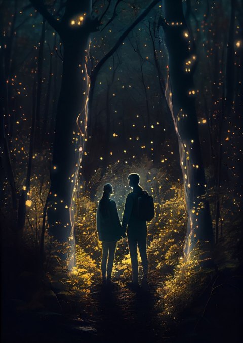 Plakat Para W Magicznym Lesie Nocą