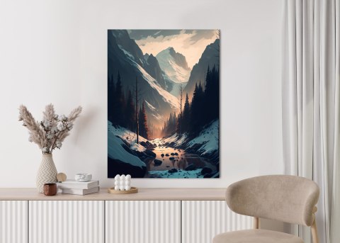 Plakat Rzeka W Górskiej Dolinie Zimowy Krajobraz Abstrakcja