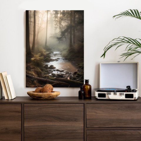 Plakat Rzeka W Lesie W Mglisty Poranek